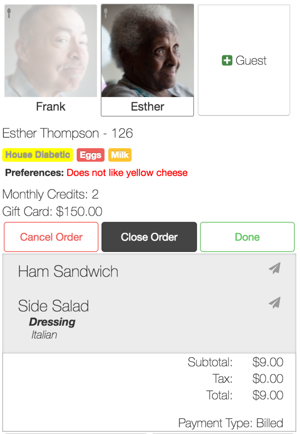 eMenuCHOICE order details