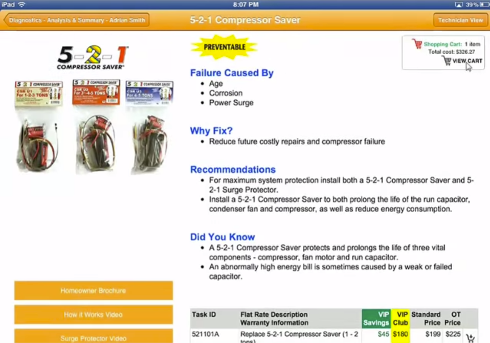 Videos, product information and brochures are a tap away for technicians using Picture Perfect Pricing.