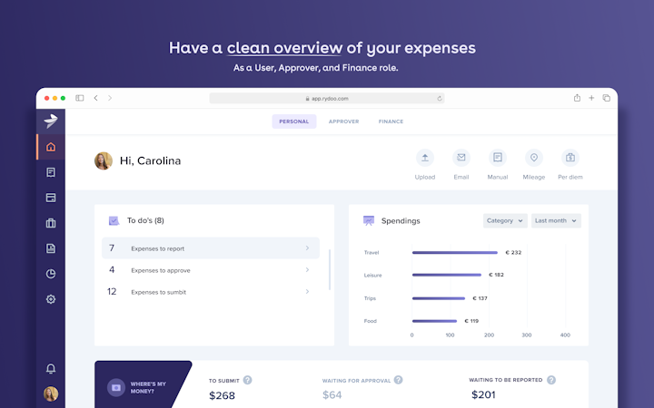 Rydoo screenshot: Have a clear overview on your expenses