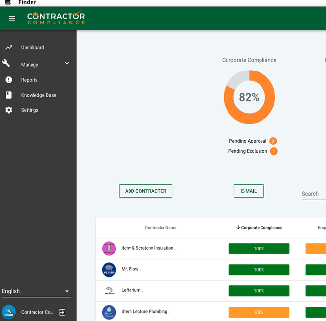 Contractor Compliance dashboard