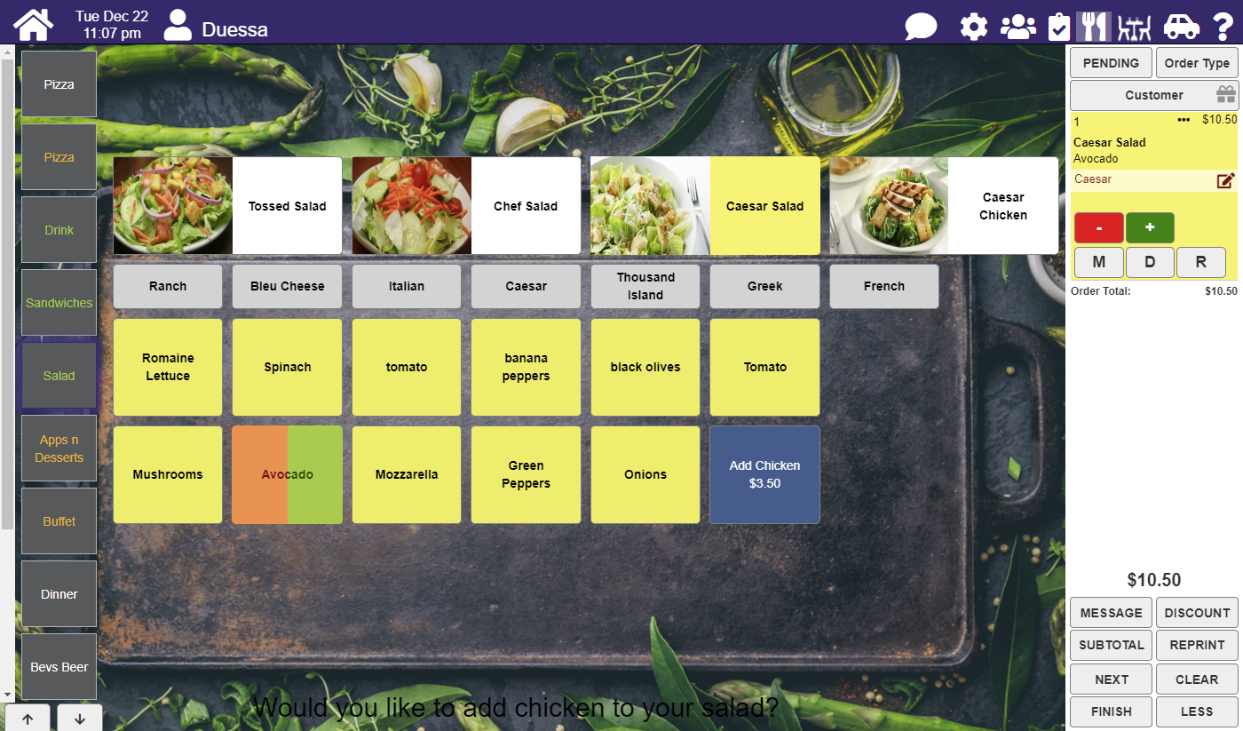 Thrive POS v8.1 Salad Menu Example
