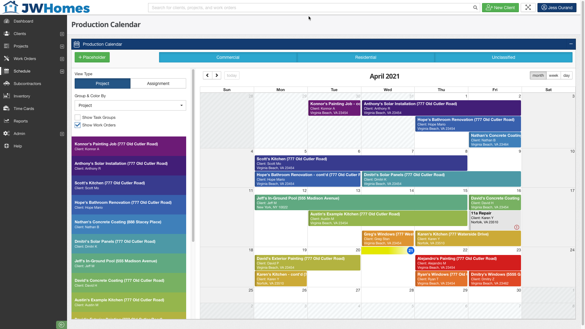 Builder Prime Software - Easily drag-and-drop to schedule projects. The Production Calendar allows you to quickly manage the day, week, or month’s jobs for all employees from one view.