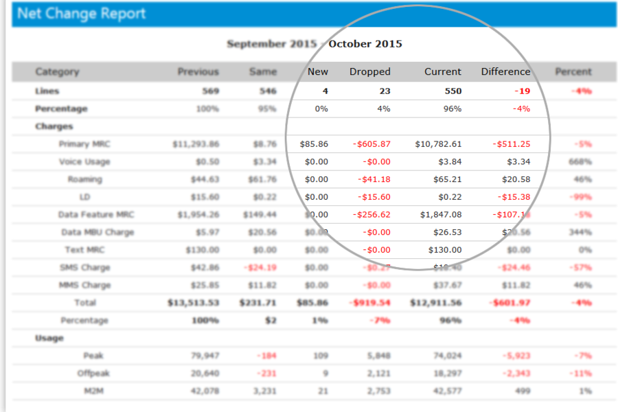 SutiWEM net change report tables
