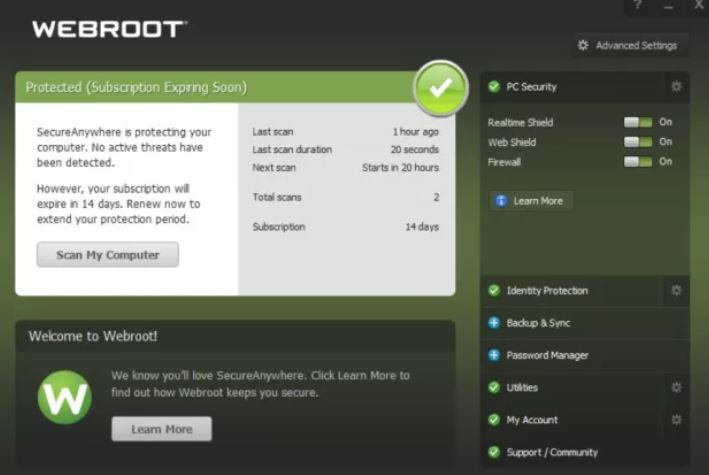 Webroot SecureAnywhere PC security
