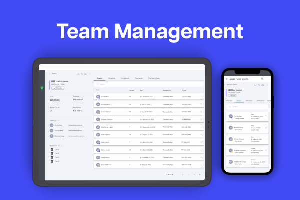 Manage your team rosters and schedules with ease. Communicate with your athletes, manage your rosters, track team payments, and more, all from your fingertips.