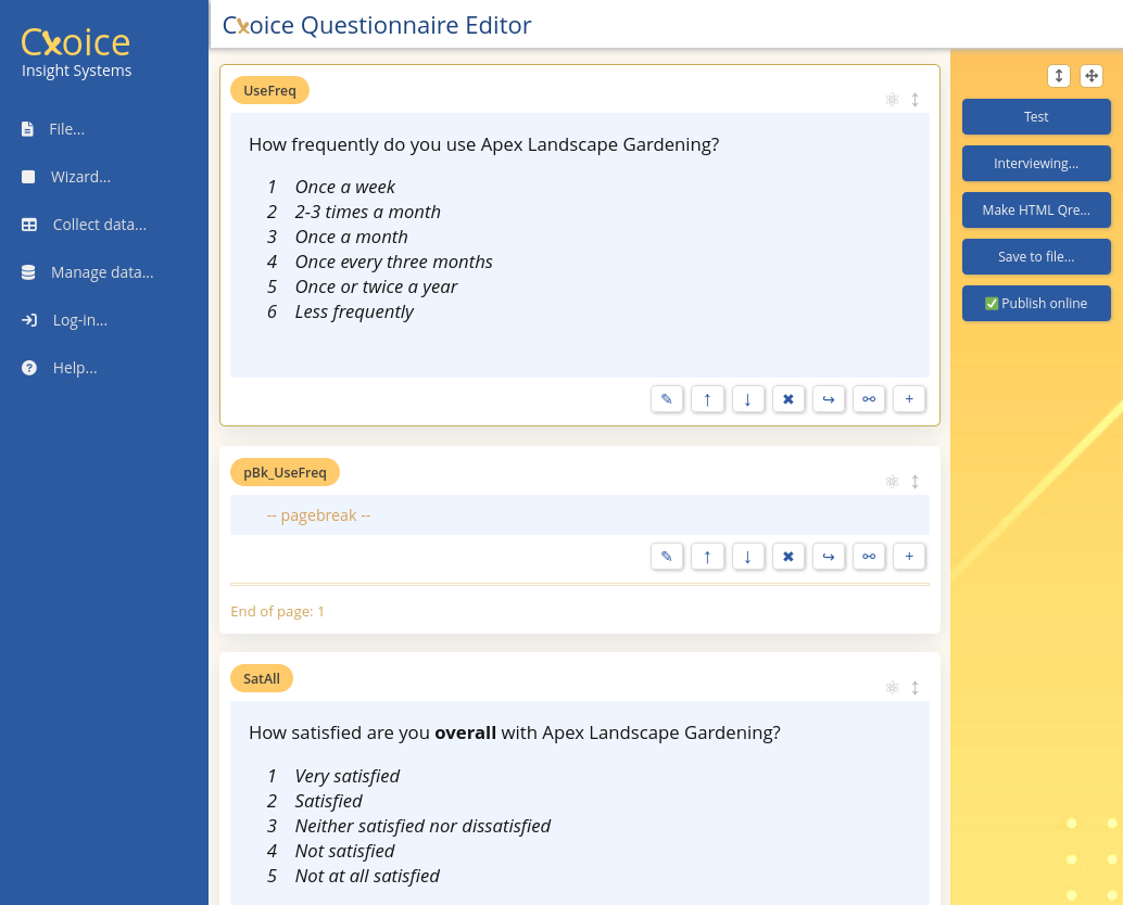 Cxoice online questionnaire editor