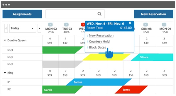 Cloudbeds Software - Users can create reservations or block specific dates in the calendar
