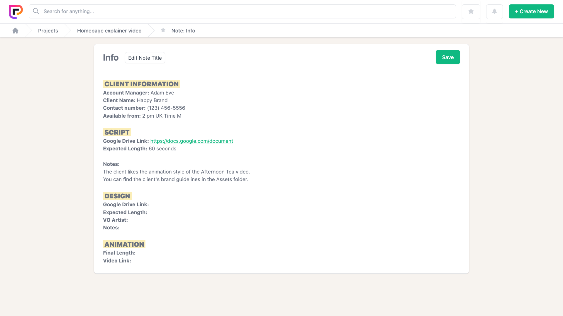 Project.co Software - Note