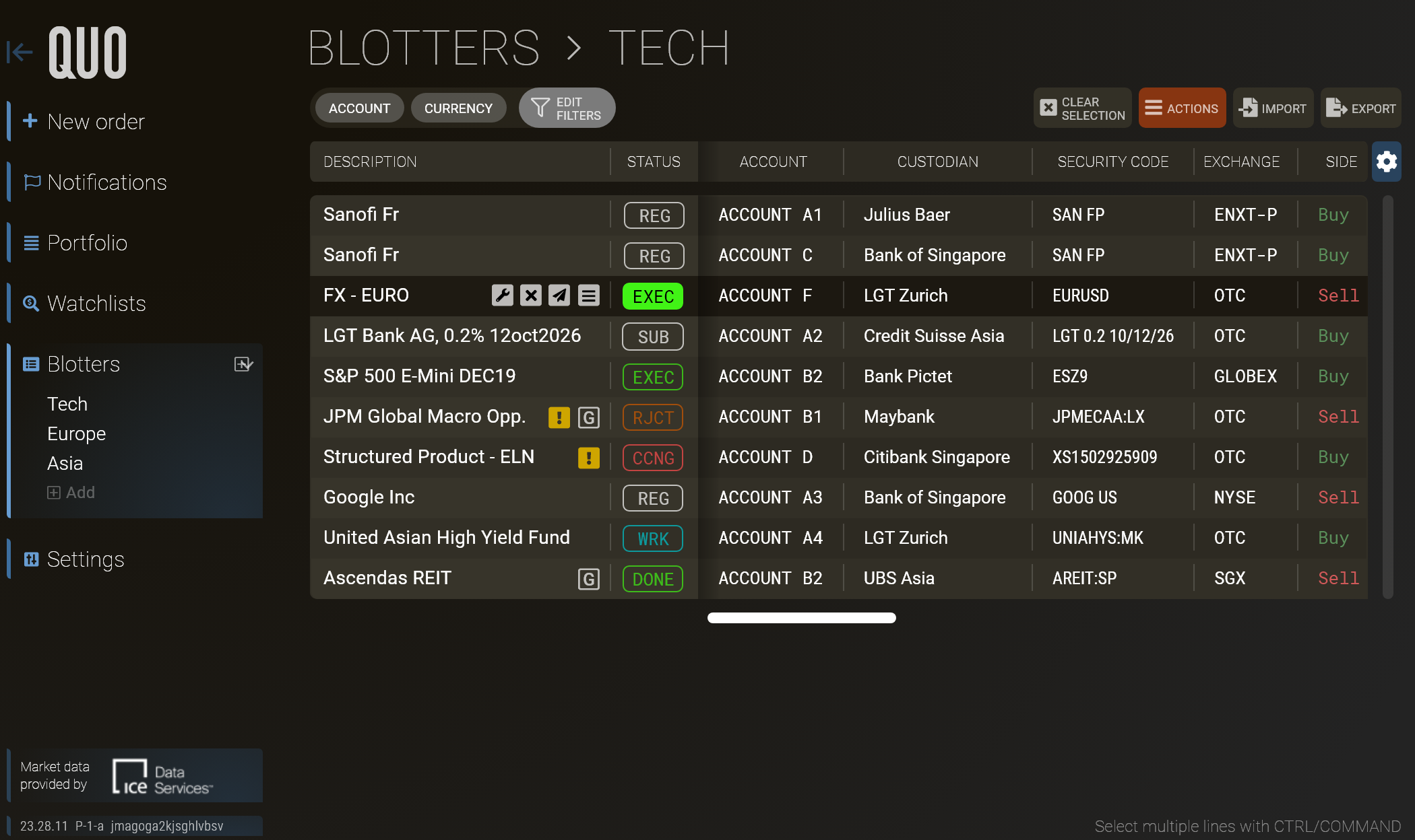 QUO Execution blotters - capture all online and offline orders in one consolidated blotter