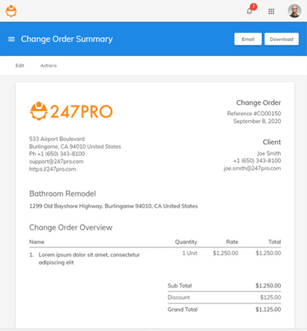 247PRO offers unlimited change orders & management.