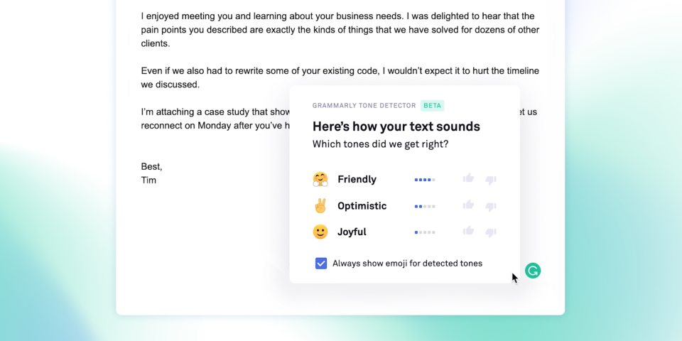 Grammarly Business Software - Grammarly's tone detector