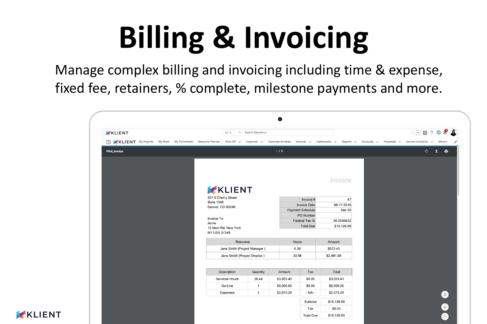 Klient PSA - Billing & Invoicing
