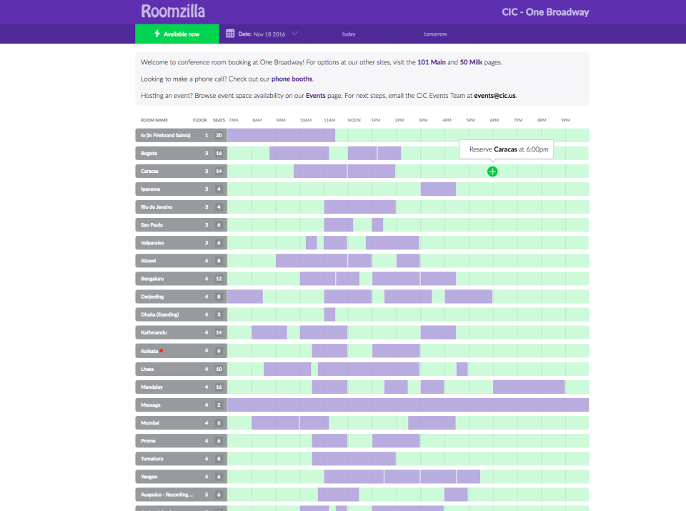 Compare and select rooms by location, capacities and availability