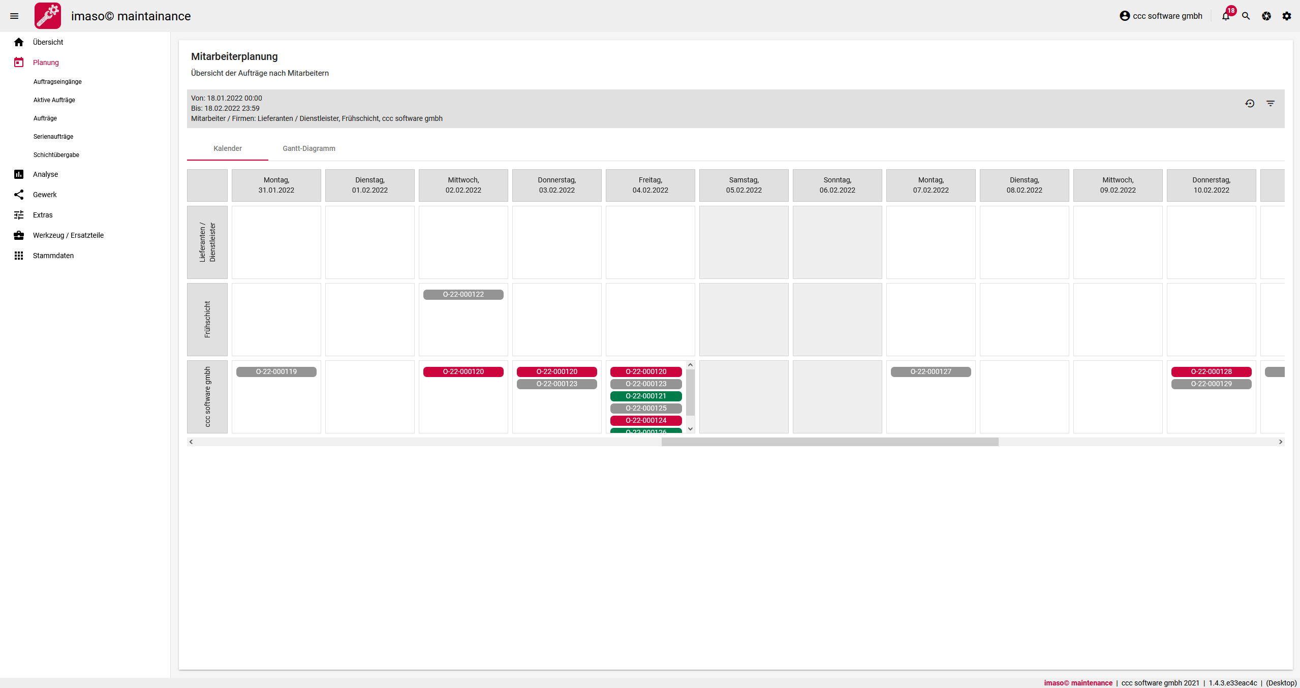 imaso maintenance screenshot: imaso maintenance calendar