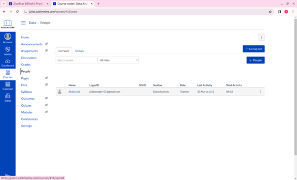Sublime LMS screenshot: Sublime LMS People tab