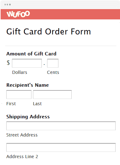 Wufoo gift card order form