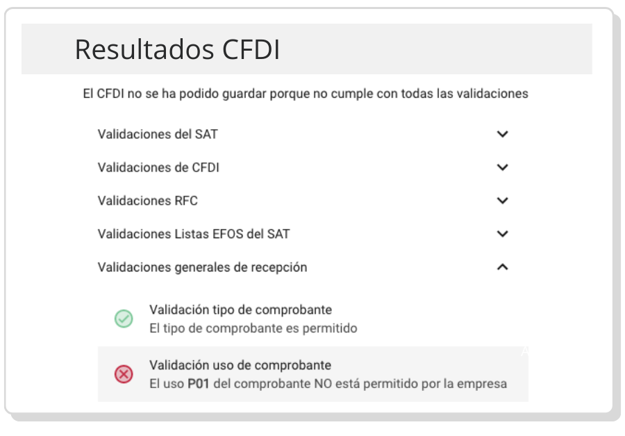 Automatic validations of CFDIs (Digital Fiscal Invoices) and suppliers.