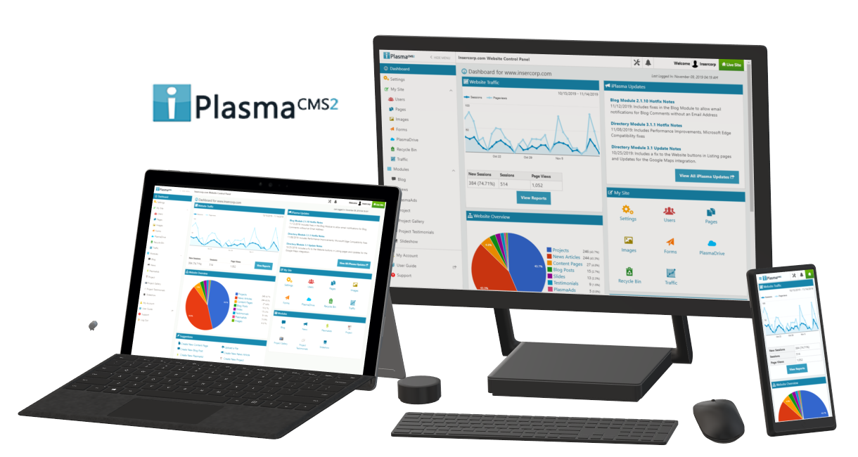 iPlasmaCMS2 Software - iPlasmaCMS2 version 8.5 includes a fully responsive interface, making it easy to update your website on the go!
