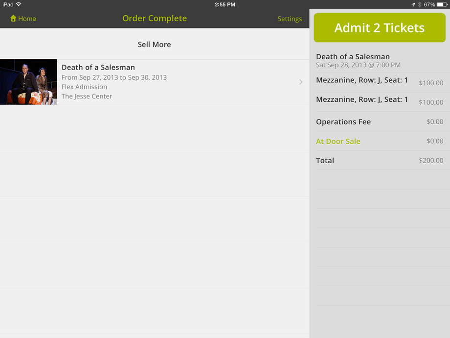 Vendini TicketAgent order complete