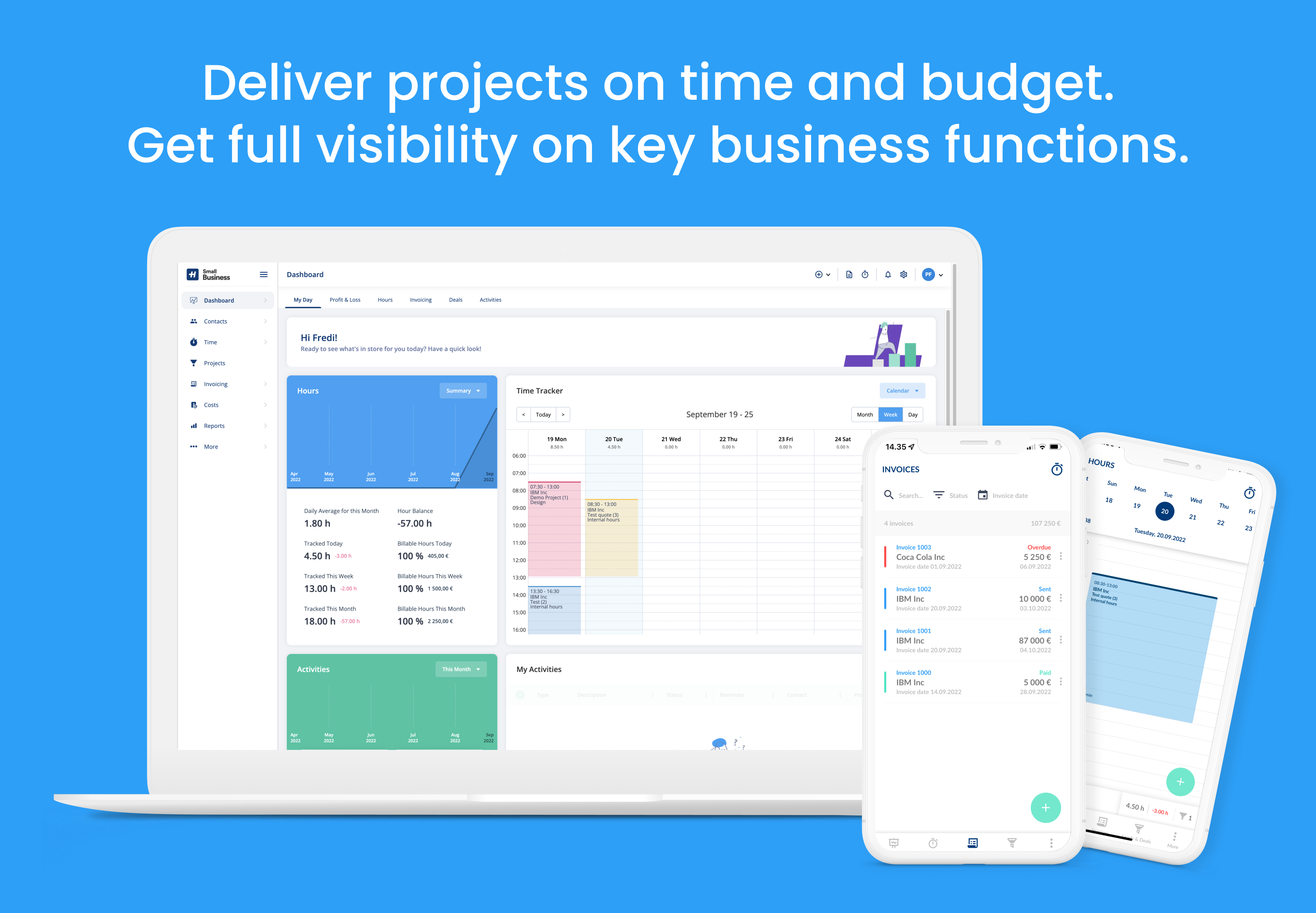 Dashboard and Mobile Time Tracker and Invoice List