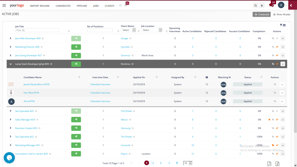 Drill down job views to track jobs and candidates at one place.