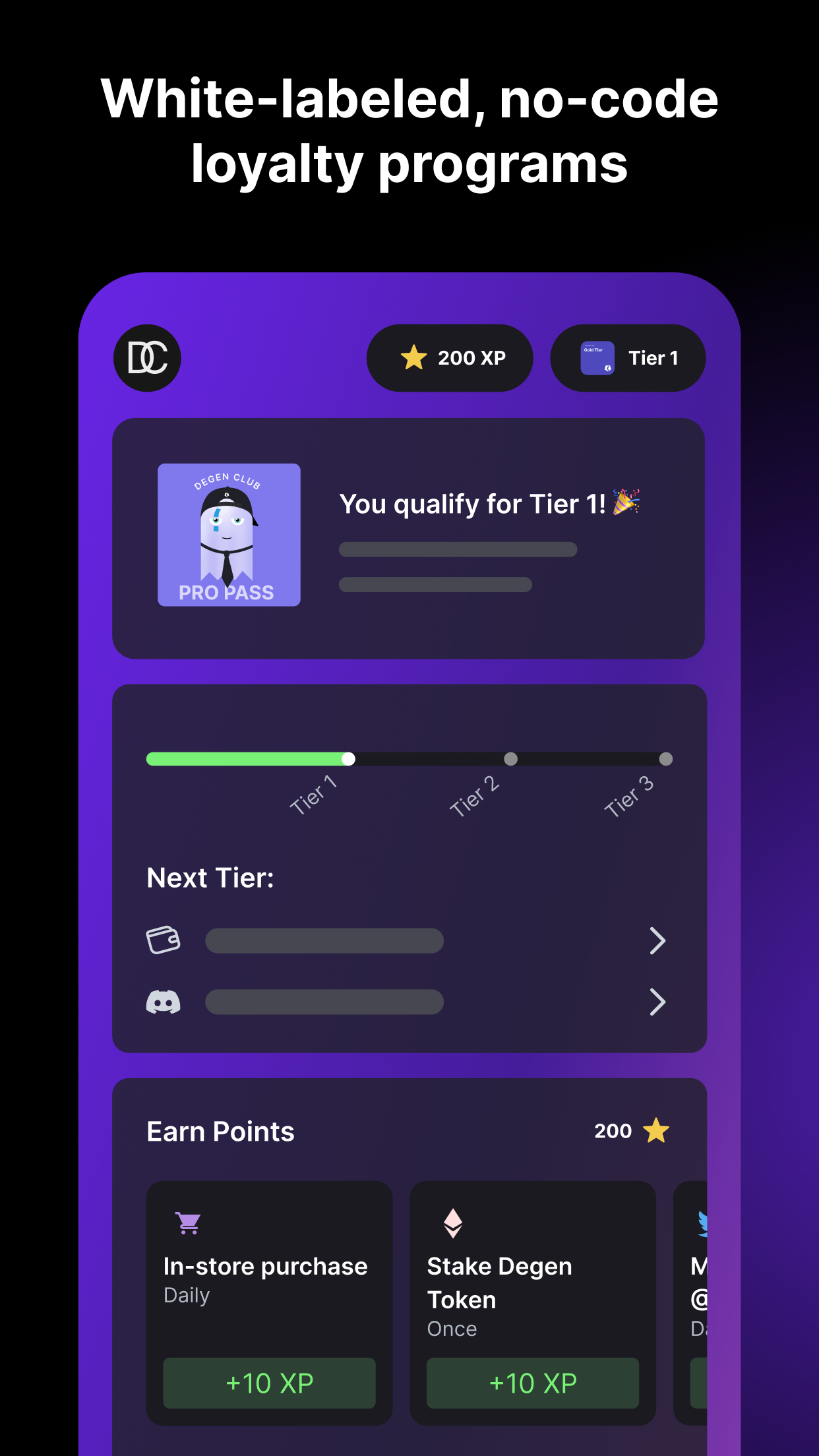 Kazm screenshot: White-labeled, no-code loyalty programs
