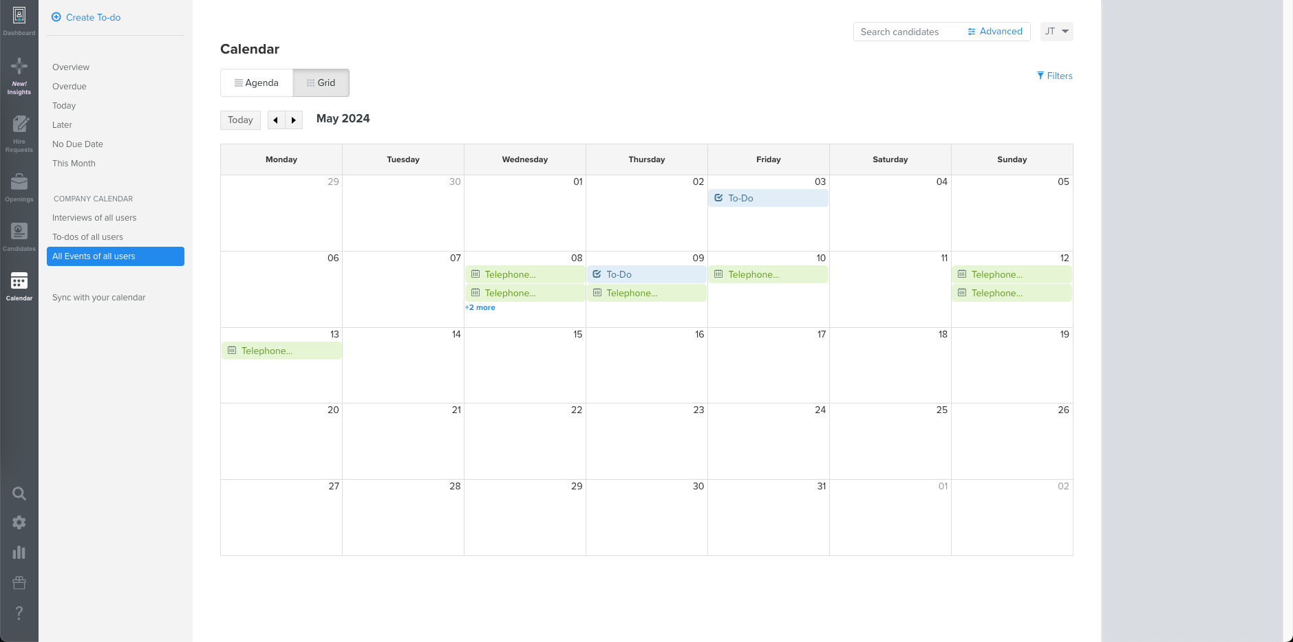 Trakstar Hire Software - Interview & To-Do Calendar - Mitratech Hire’s Calendar syncs interviews and hiring tasks into a clear, team-wide schedule.
