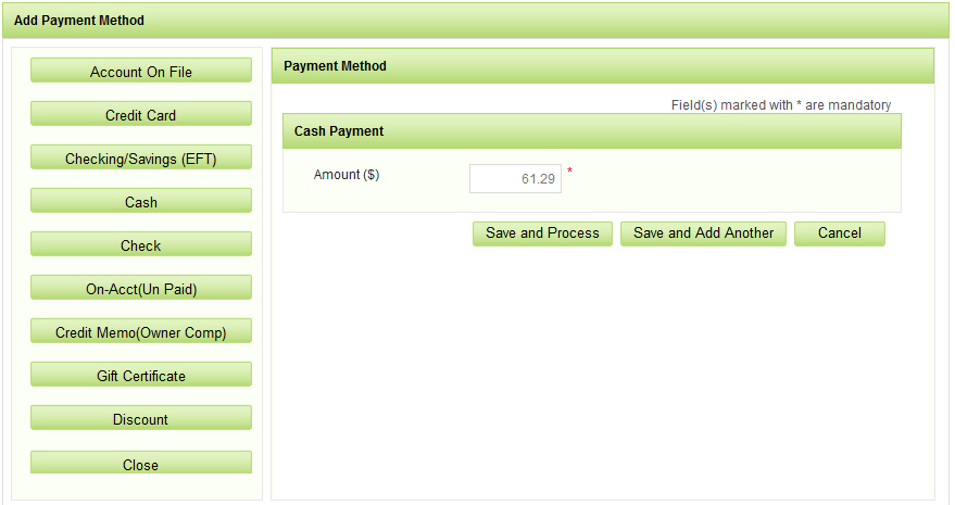iGo Figure's point of sale (POS) supports multiple different payment types, including cash, check, credit card, and gift certificate