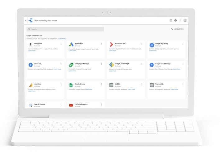 Google Data Studio Software - Data can be accessed via over 110 connectors from Google, a growing number of Data Studio partners, and those from the open source community