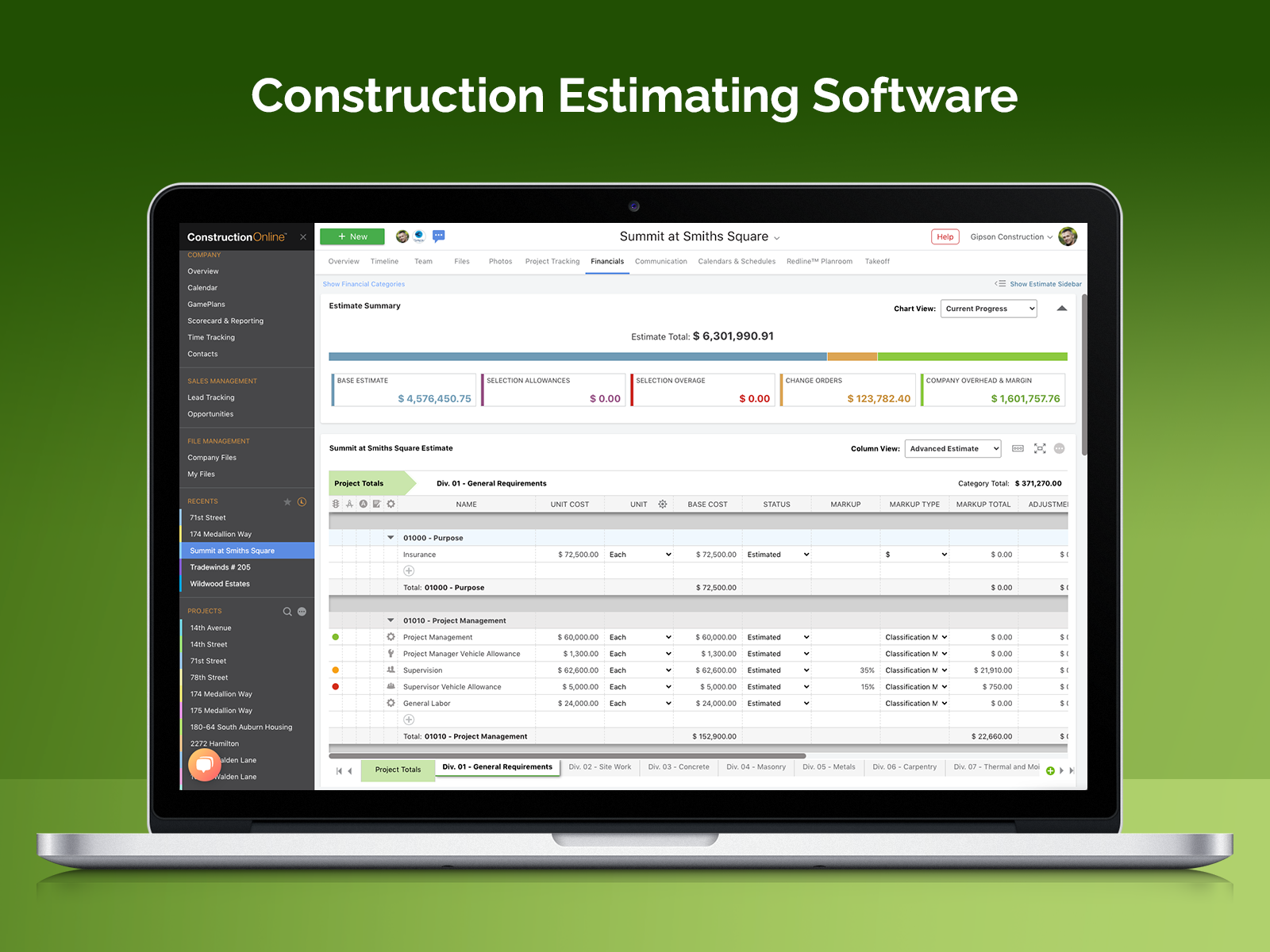 Detailed construction estimating and job costing