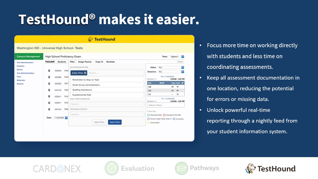 TestHound screenshot: TestHound makes assessment coordination easier.