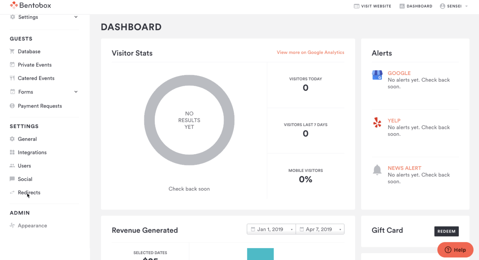 BentoBox Software - BentoBox dashboard