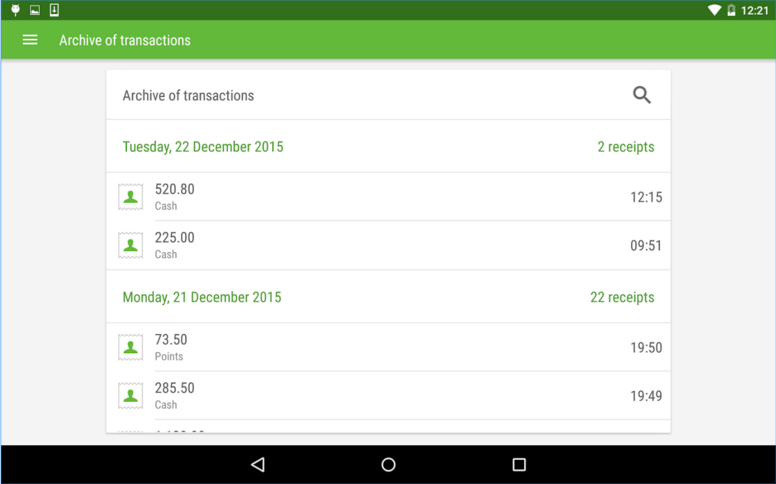 Receipt history review allows users to monitor each transaction: sales, refunds and discounts