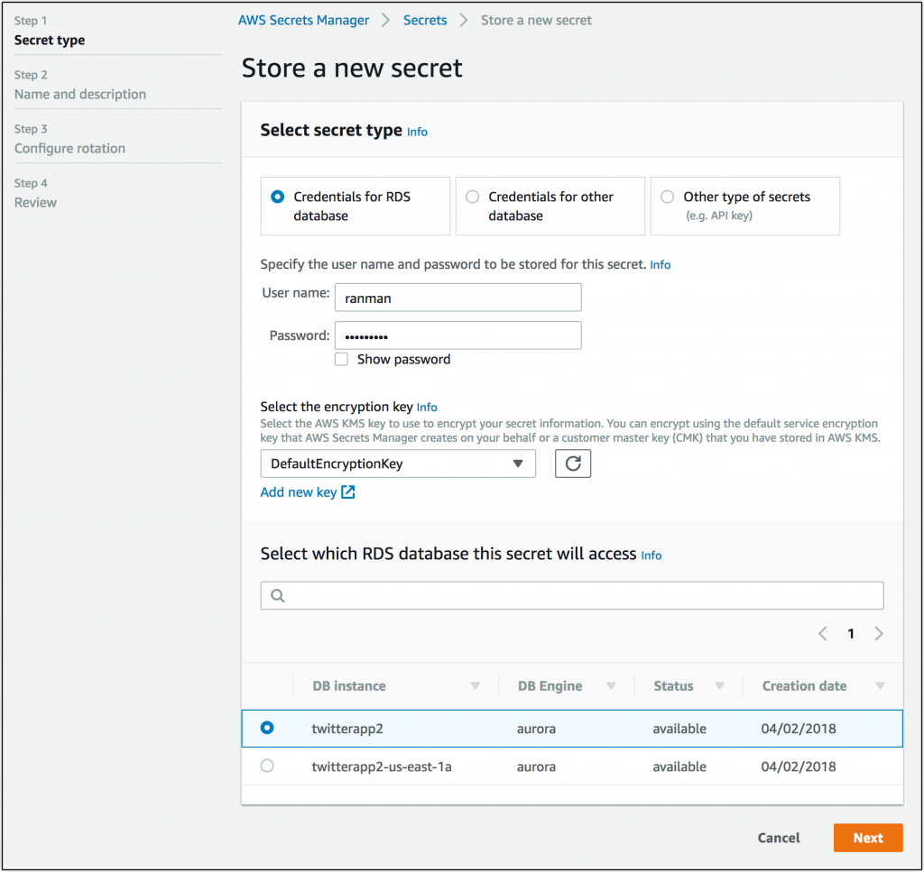 AWS Secrets Manager screenshot
