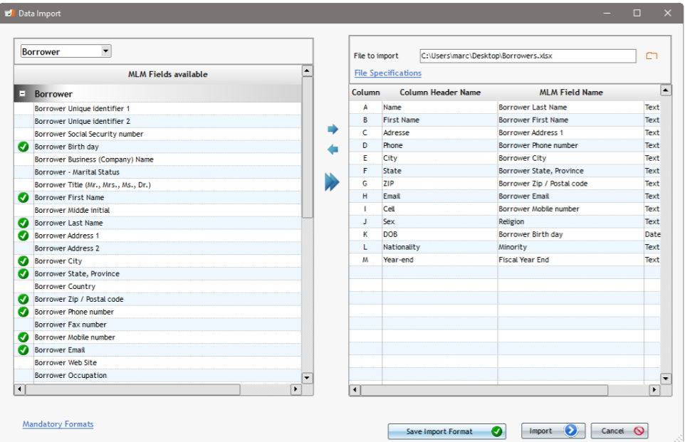 Margill Loan Manager data import screenshot