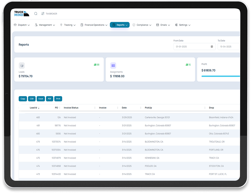 Truck Mind screenshot: Truck Mind dashboard