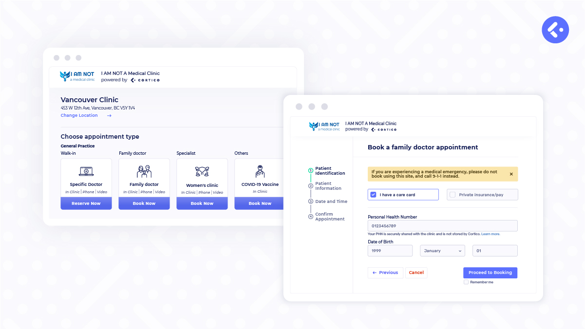 CORTICO screenshot: Custom Booking Workflows