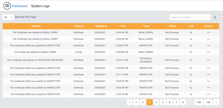 beXel screenshot: Keep track of all your inspectors actions on the system