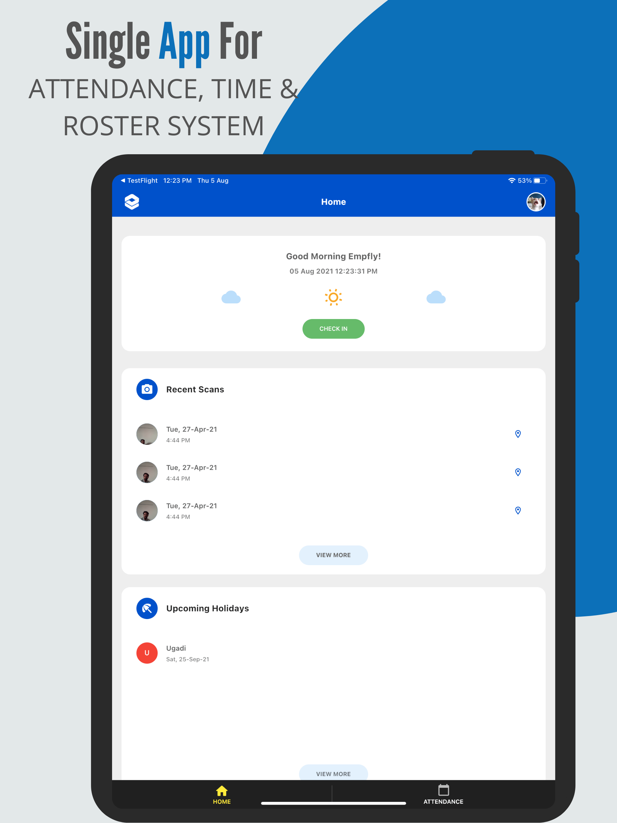 Attendance Manager App screenshot: Attendance Manager App home page
