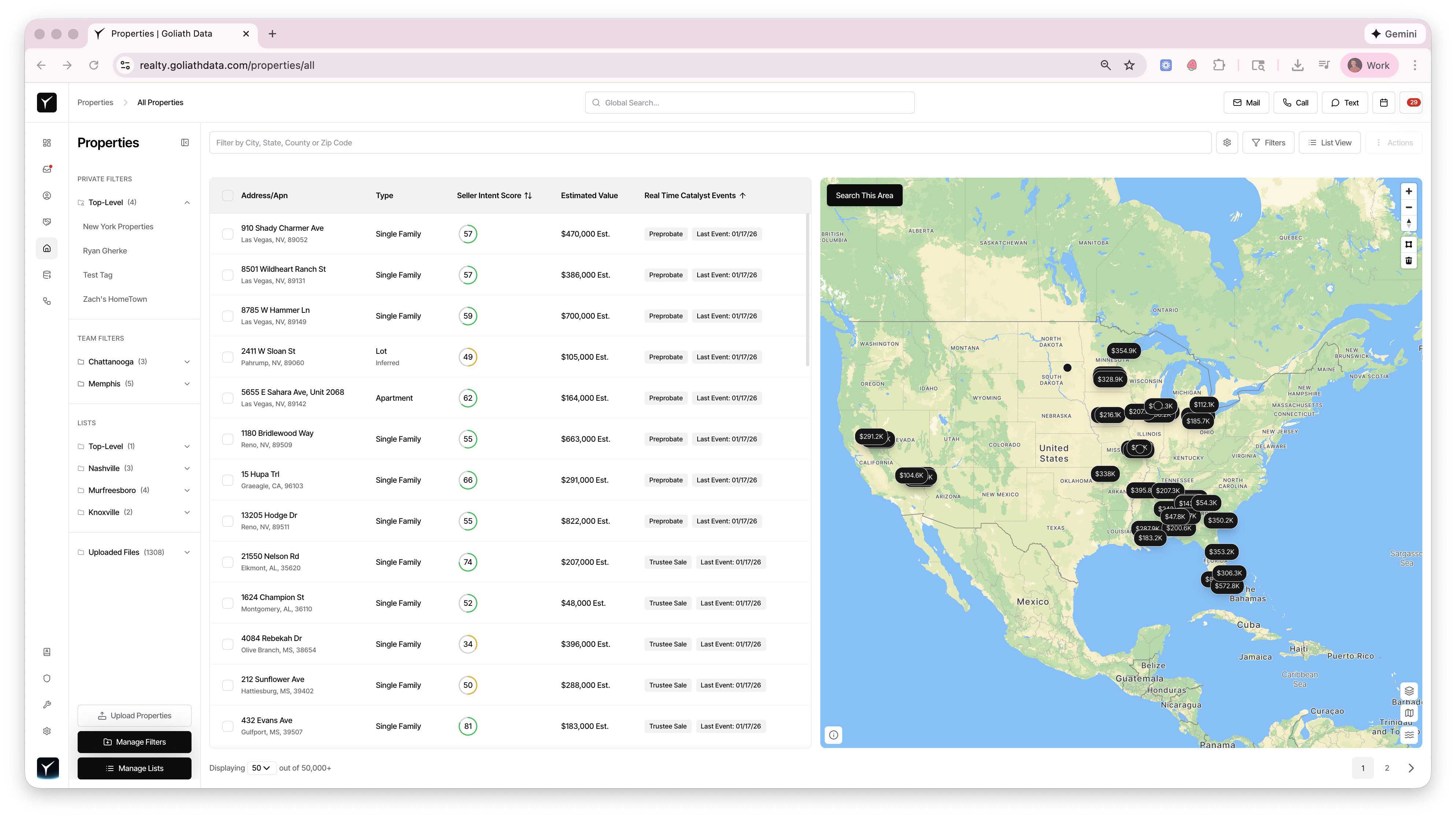 Goliath screenshot: Goliath monitors and enriches real-time property and life event data 