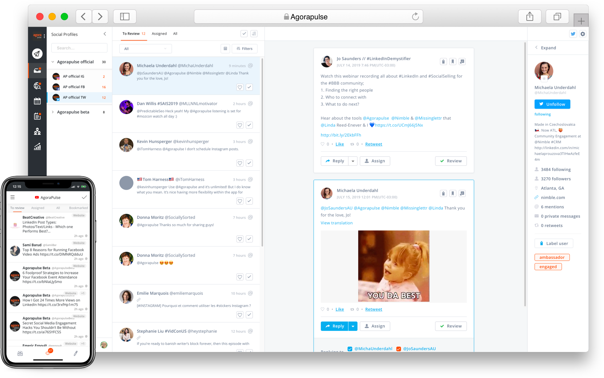 AgoraPulse Software - Easily respond to comments, ad comments, private/direct messages in our social media inbox. Easily translate inbox items, respond with a saved reply, label the message, or assign it to a team member.