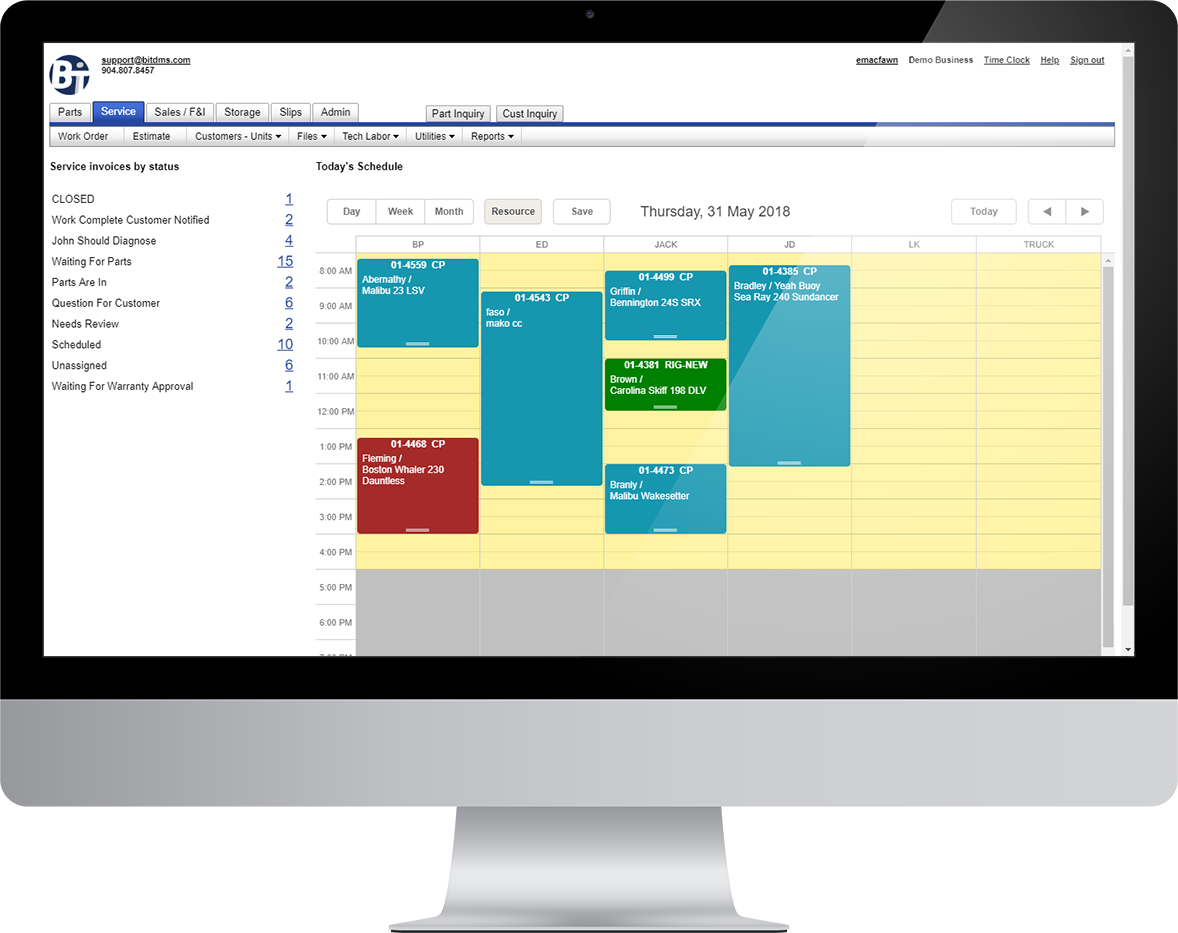 BiT Dealership Software Software - Scheduling Screen
