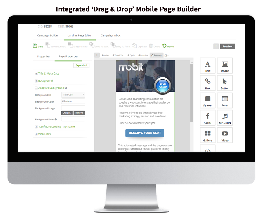 Integrated drag & drop mobile page builder