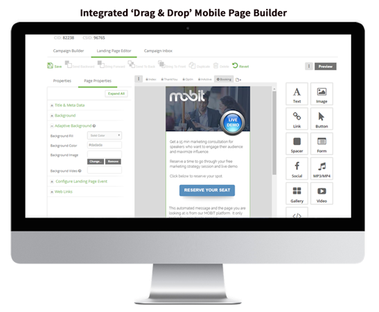 MOBIT screenshot: Integrated drag & drop mobile page builder