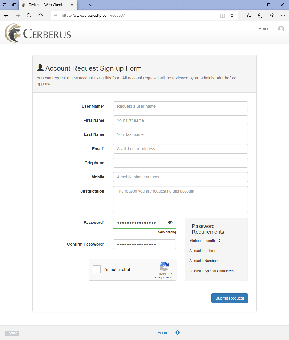 Cerberus FTP Server Software - Cerberus Web Account Requests