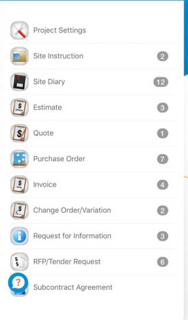 The mobile application taskbar displays a list of actions