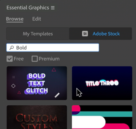 Adobe Premiere Pro essential graphics panel