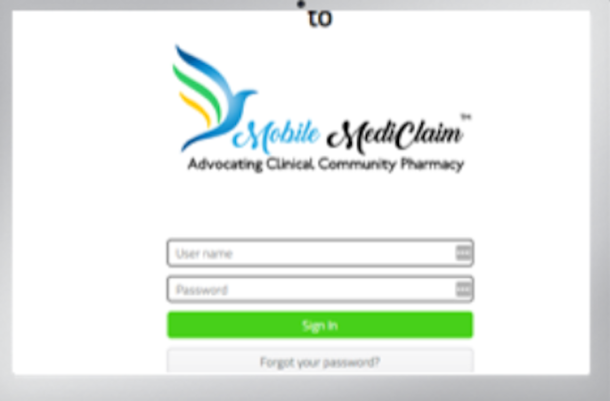 Mobile MediClaim screenshot: Mobile MediClaim login