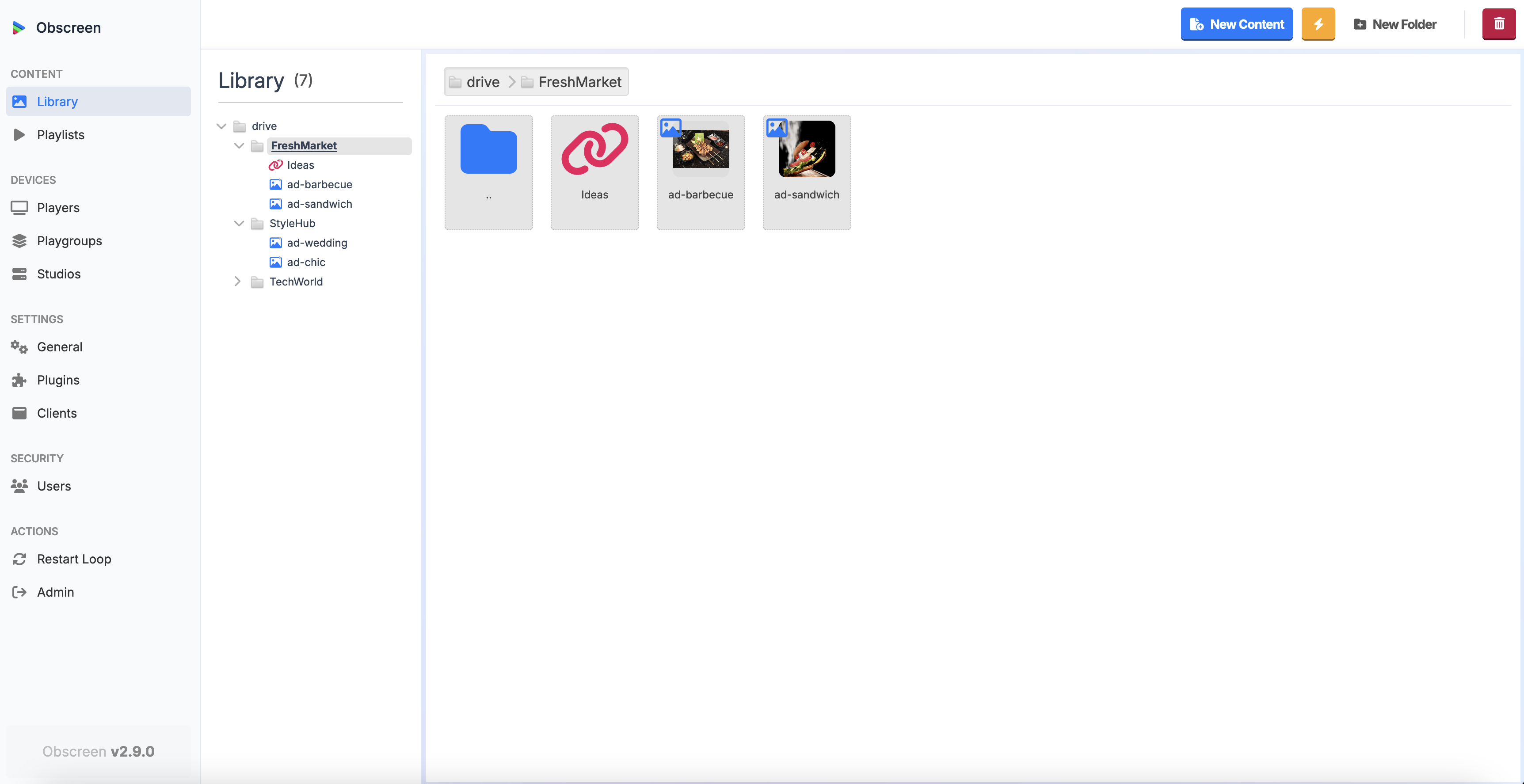 Obscreen Software - Organize your content in folder view