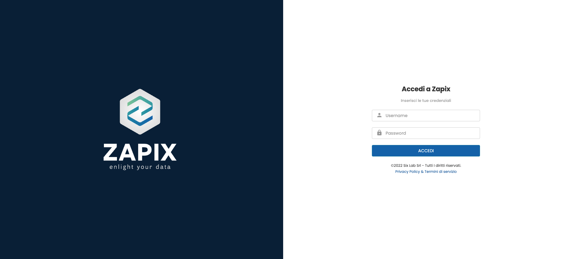 Zapix screenshot: Zapix login page